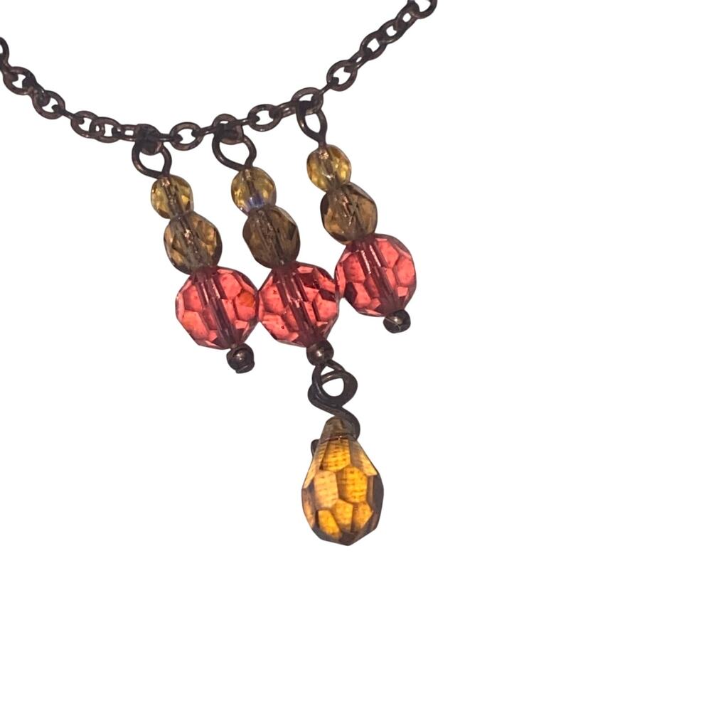 Adia Kieur Necklace 16" Bead Orange Pink Cocktail Costume Minimalist Simple